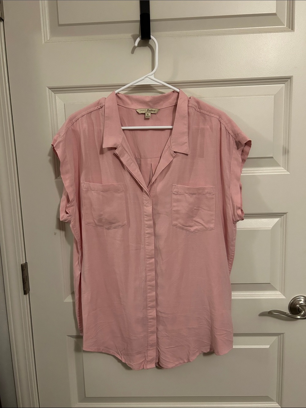 Pink Short-Sleeve Button Front Blouse